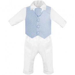 Baby Boys Blue & White Diamond 4 Piece Christening Suit